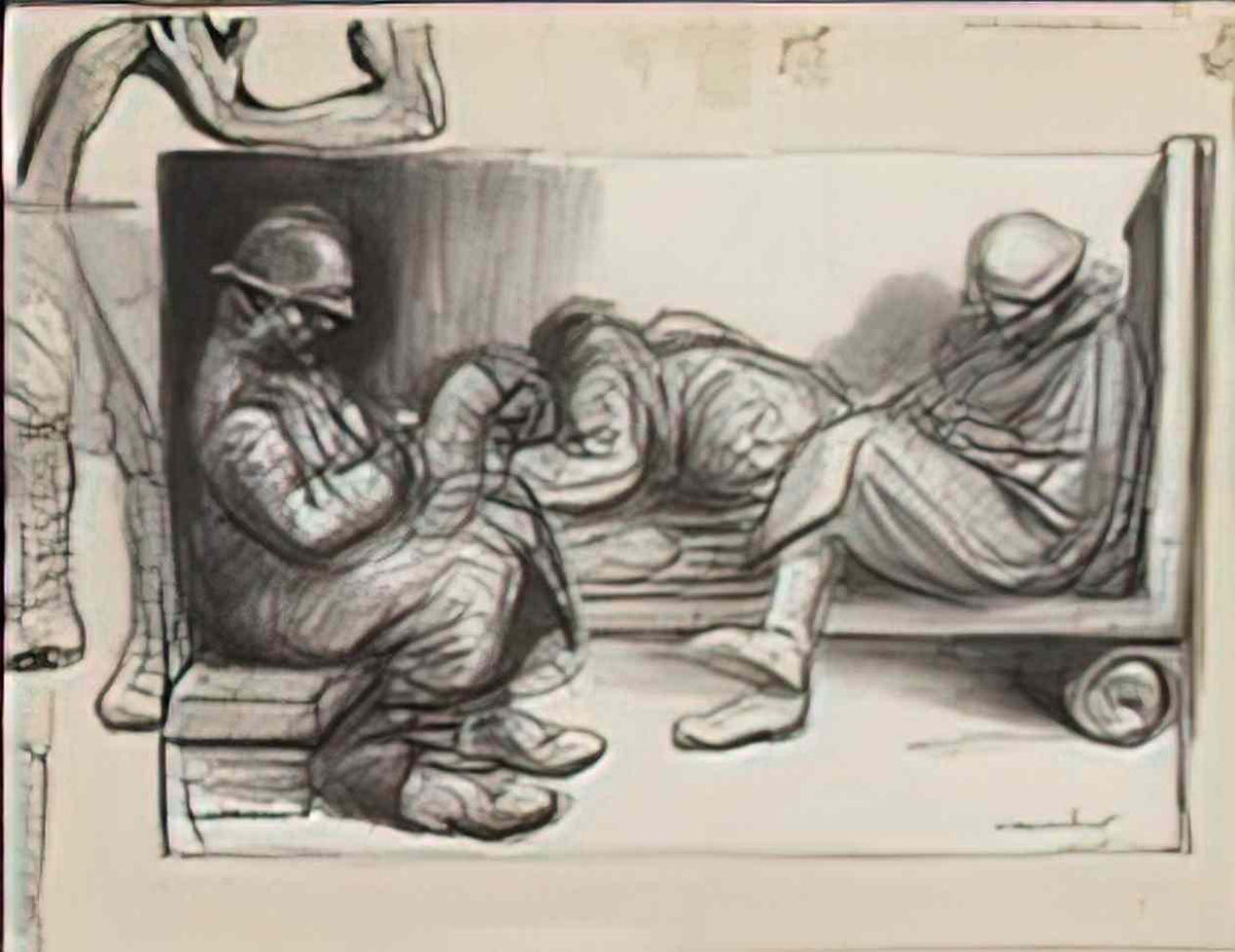 Theophile Steinlen entre deux trains original drawing Art A4 Photo Print