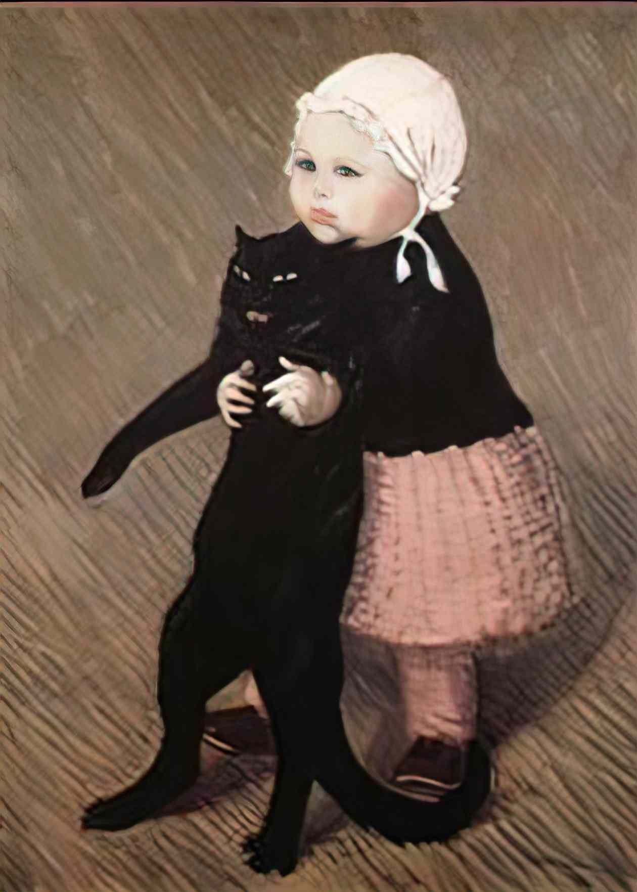 Theophile Steinlen girl with cat Art A4 Photo Print