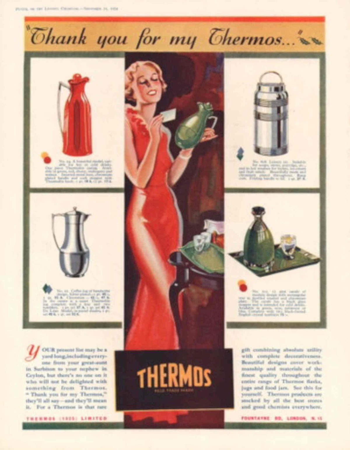 Thermos Advertisement Vintage 1930s Vintage Retro Advert Poster