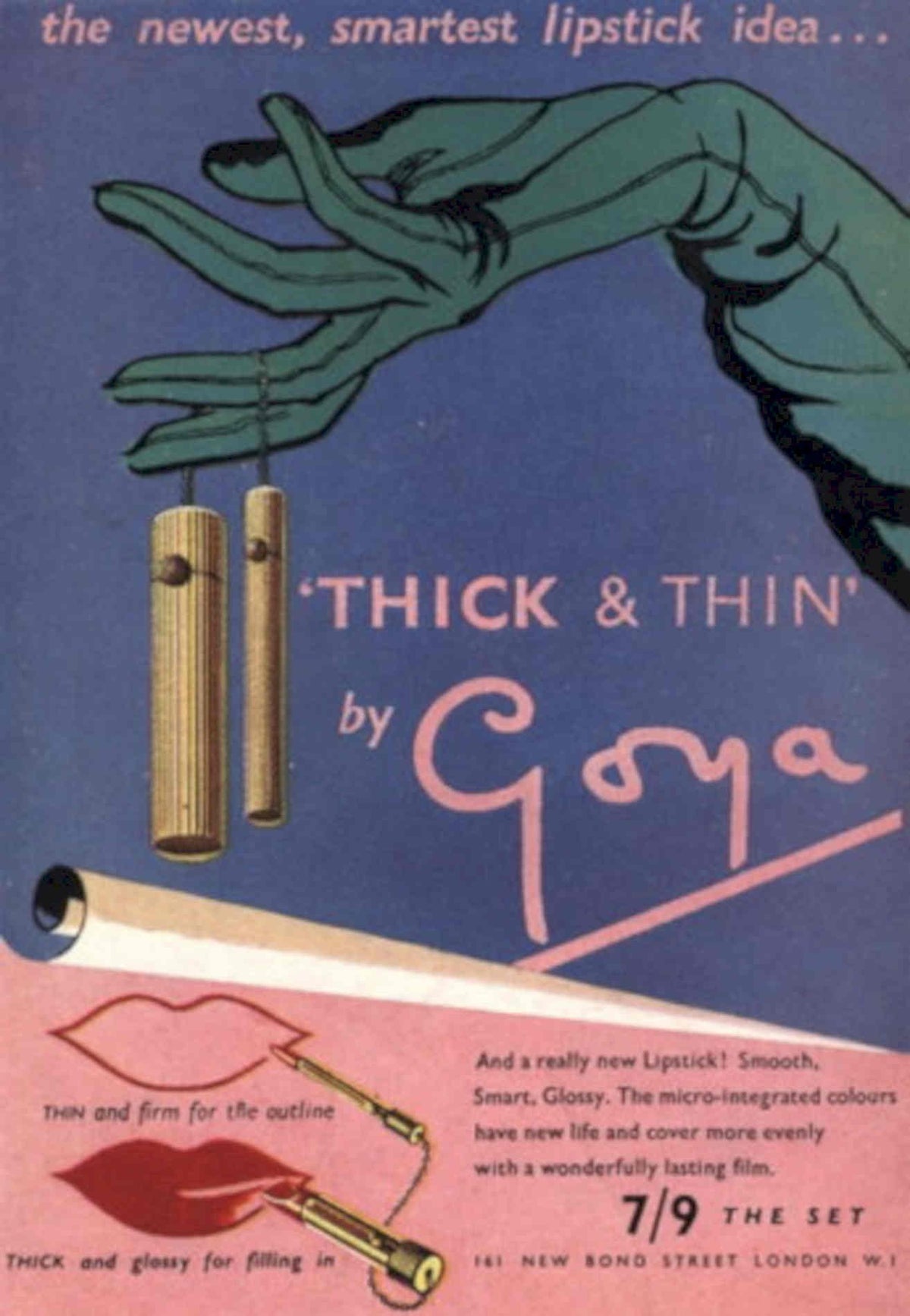 Thick Thin Lipstick 1940s Vintage Retro Advert Poster