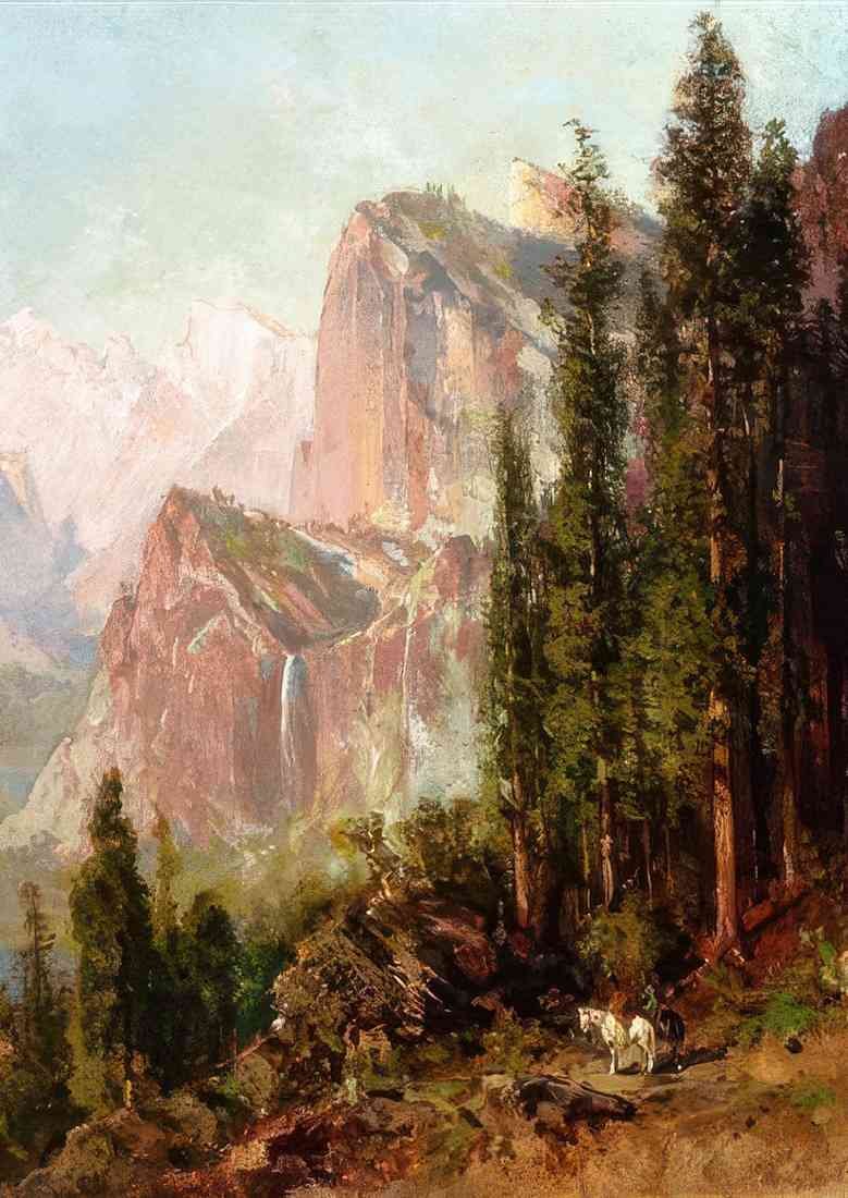 Thomas Hill scene of yosemite bridalveil fall CROP A4 Photo Print