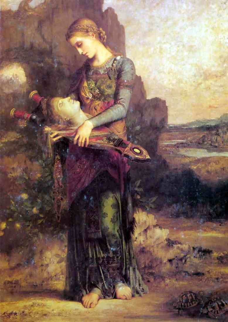 Thracian girl carrying the head of Orpheus on his lyre 1865 cropped A4 Photo Print