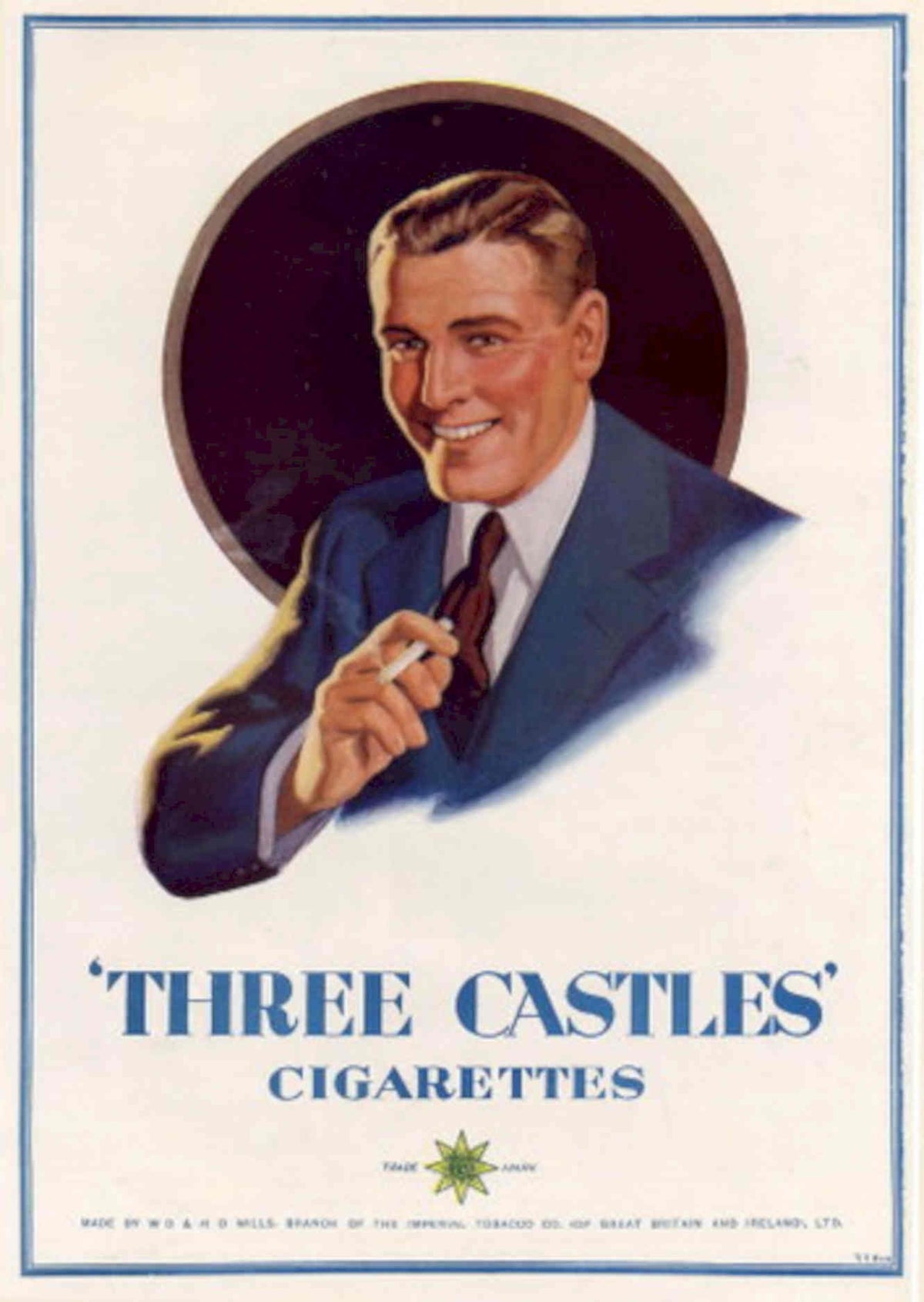 Three Castles Cigarette 1930s Vintage Retro Advert Poster