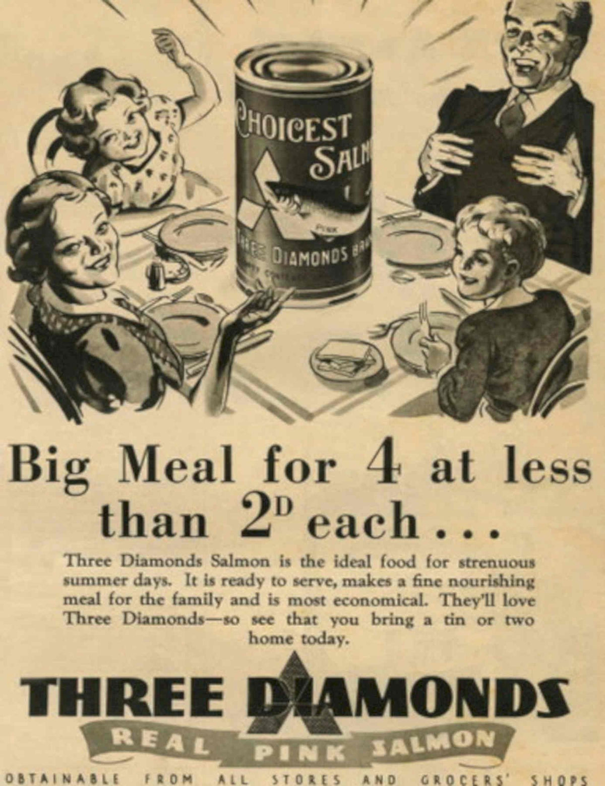 Three Diamonds Salmon 1930s Vintage Retro Advert Poster