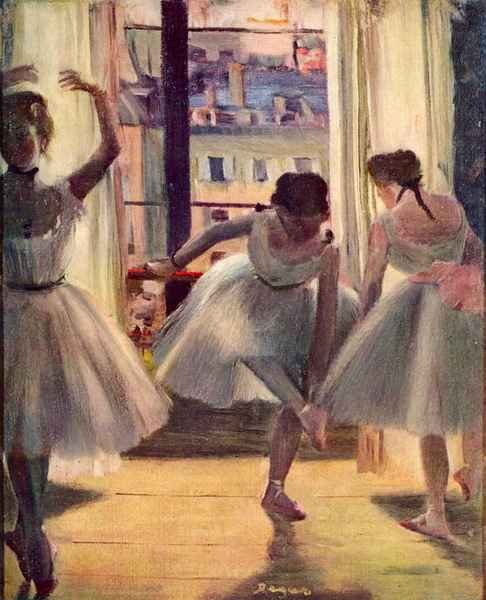 Three dancers in a practice room by Degas A4 Photo Print