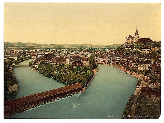 Thun and Aare River Bernese Oberland Vintage A4 Photo Print