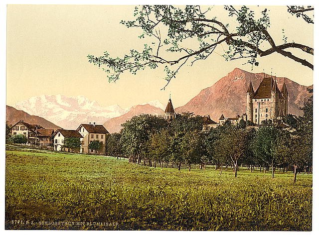 Thun castle and Blumlisalp Bernese Oberland Vintage A4 Photo Print