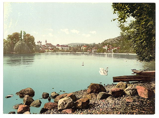 Thun with view of Lake of Thun Bernese Oberland Vintage A4 Photo Print