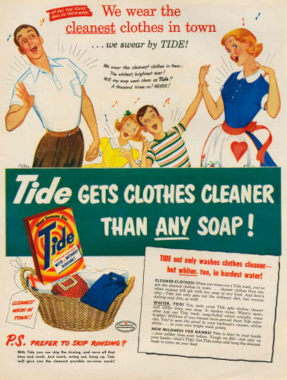 Tide Blue Shirts 1950s Vintage Retro Advert Poster