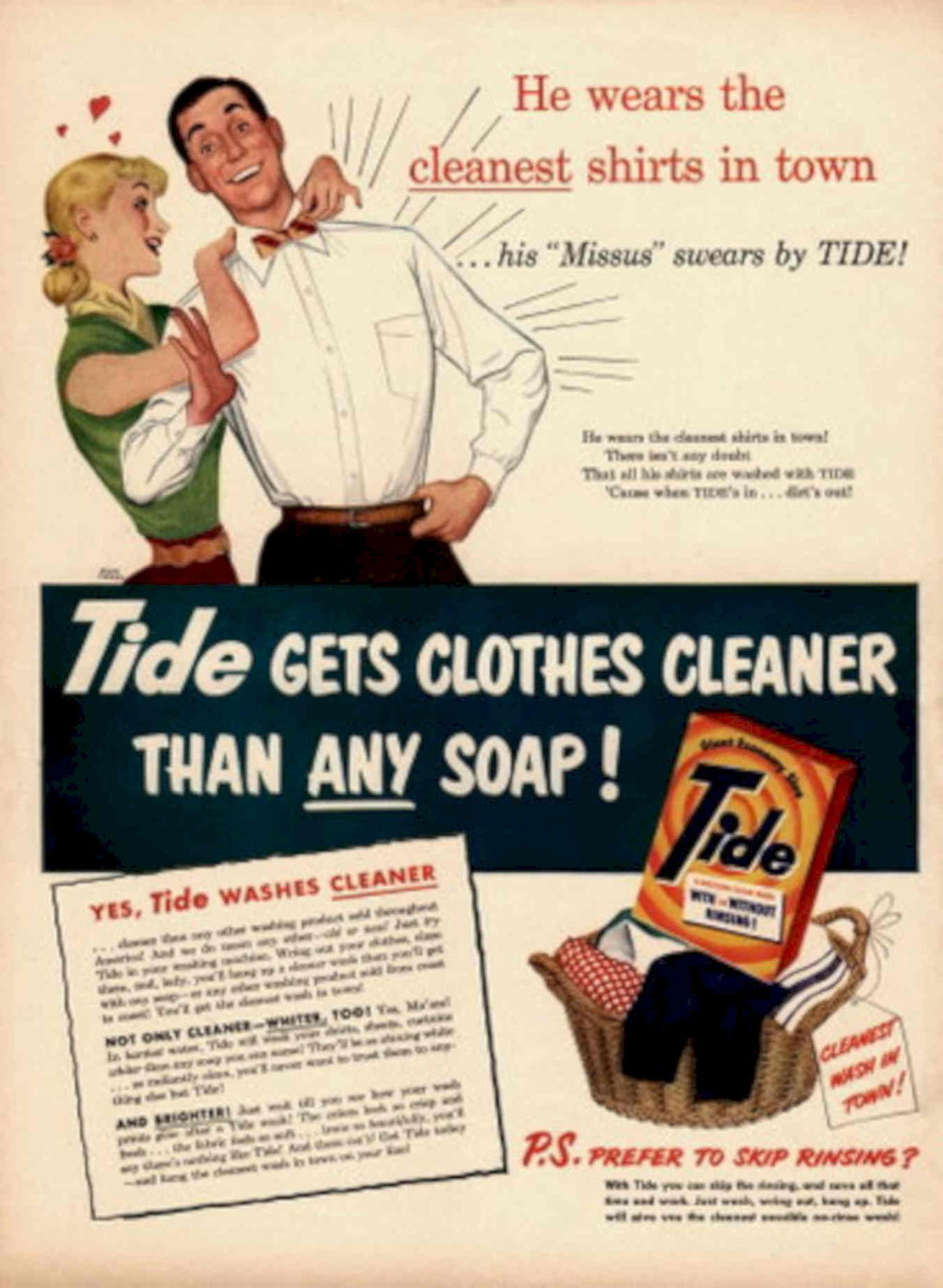 Tide Laundry Shirts 1950s Vintage Retro Advert Poster