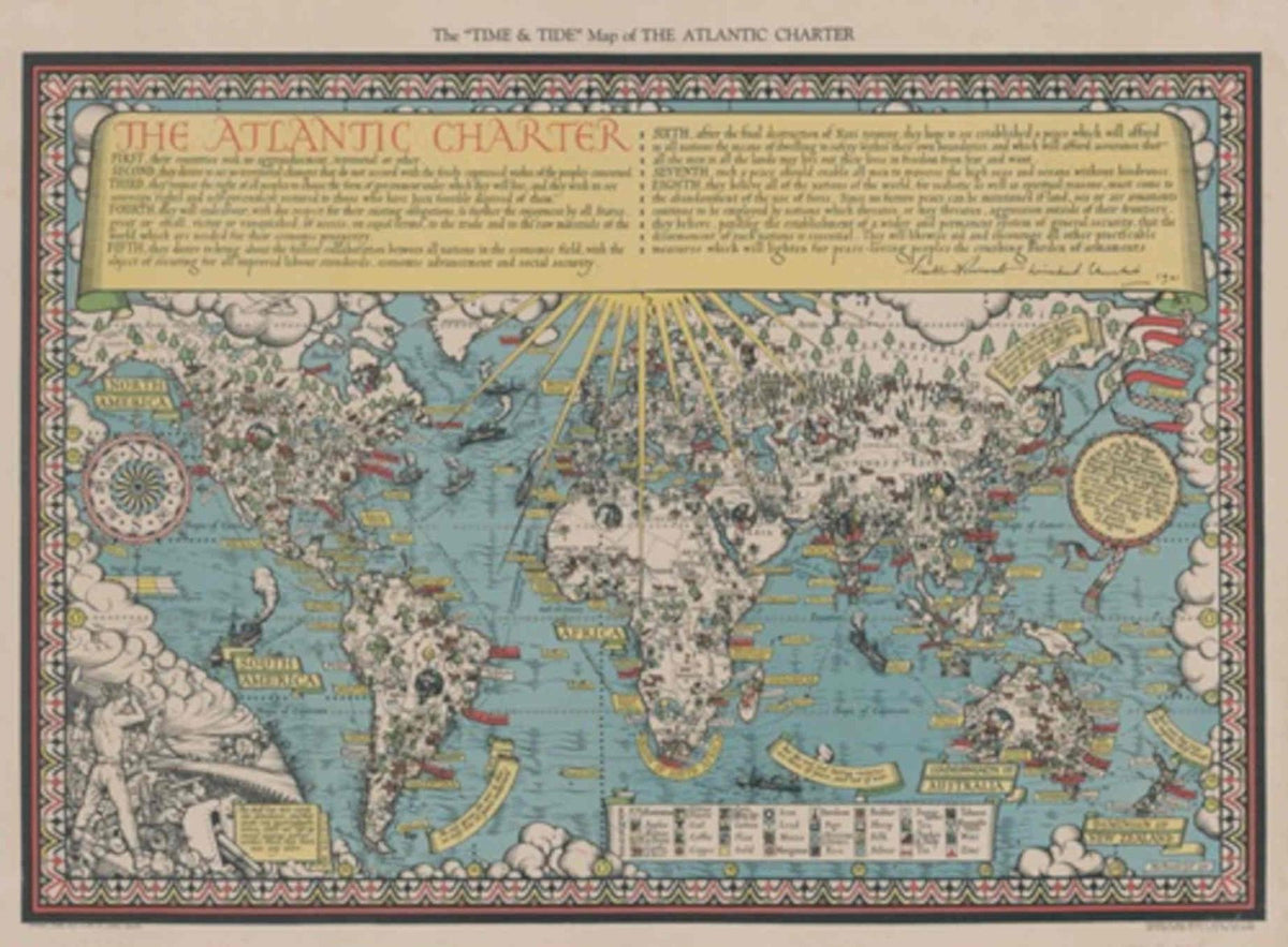 Time Atlantic Map Vintage Retro Advert Poster