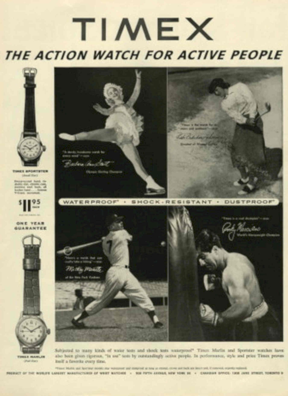 Timex Watches Sportster 1950s Vintage Retro Advert Poster