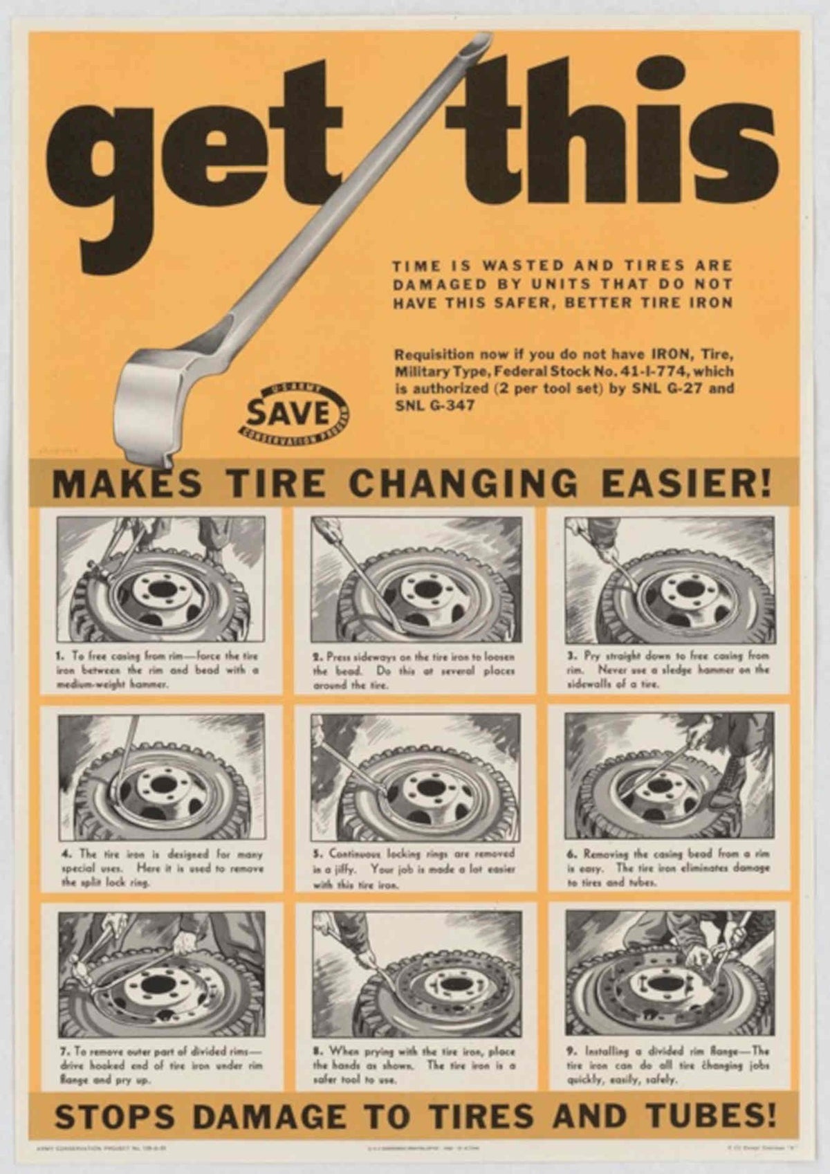 Tire Iron Military American World War II Advert Poster