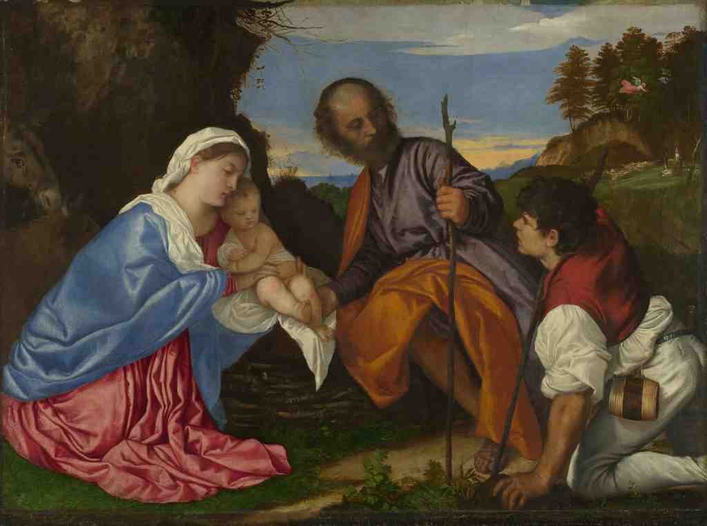 Titian The Holy Family with a Shepherd A4 Photo Print