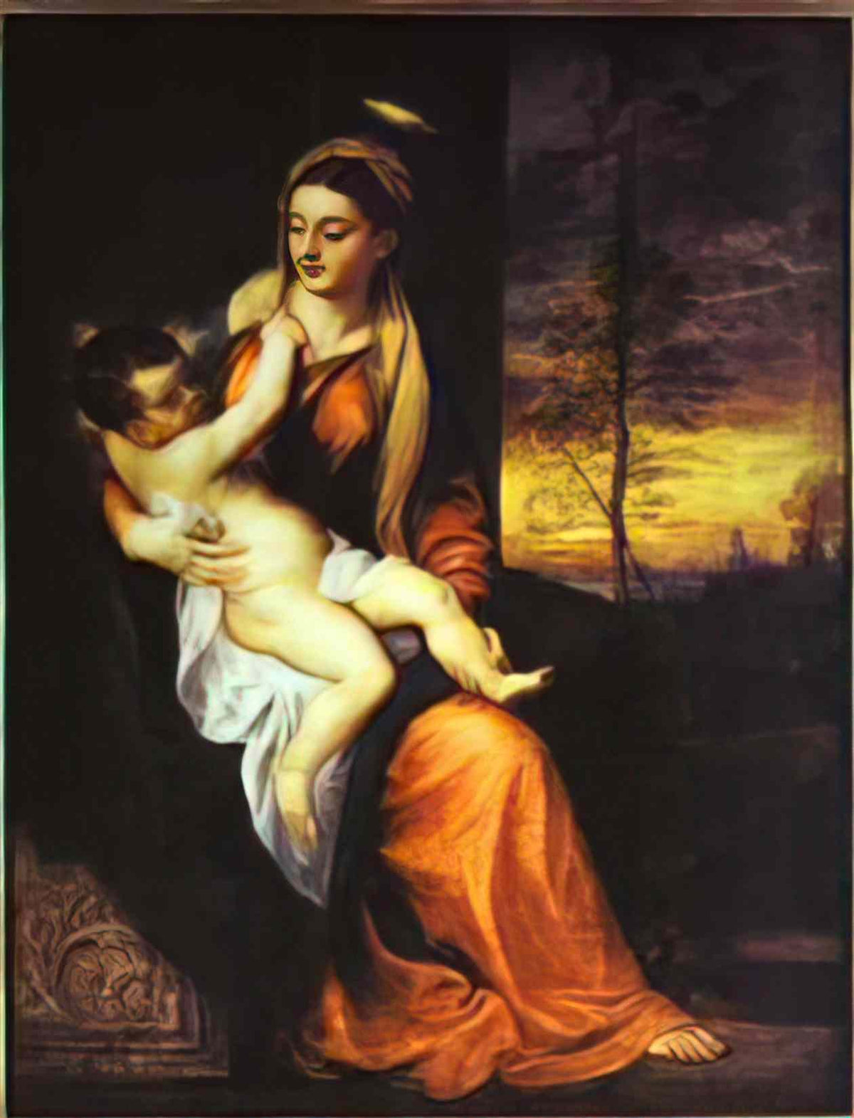 Titian madonna and child in an evening landscape 1565 Art A4 Photo Print