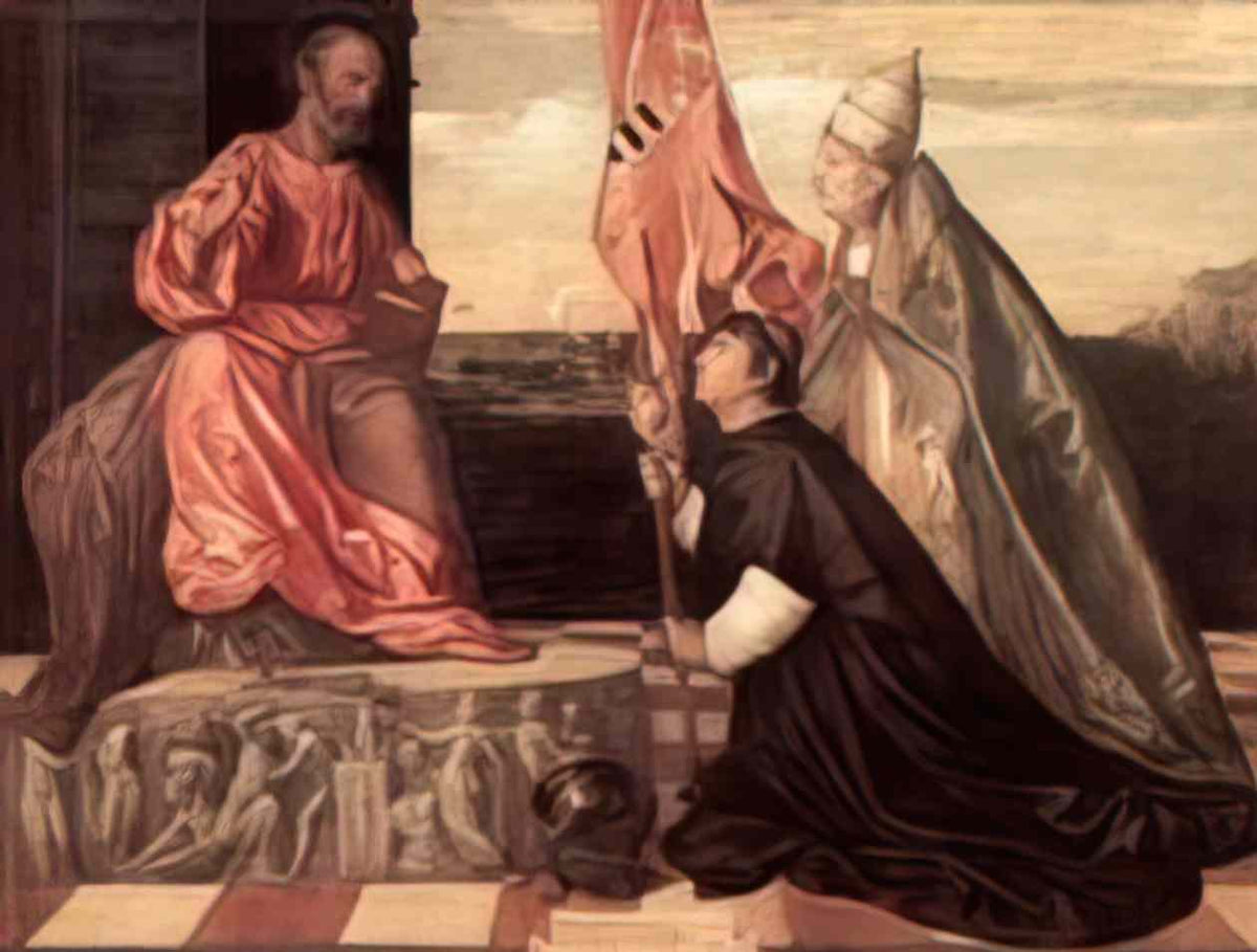 Titian pope alexander iv presenting jacopo pesaro to st peter Art A4 Photo Print