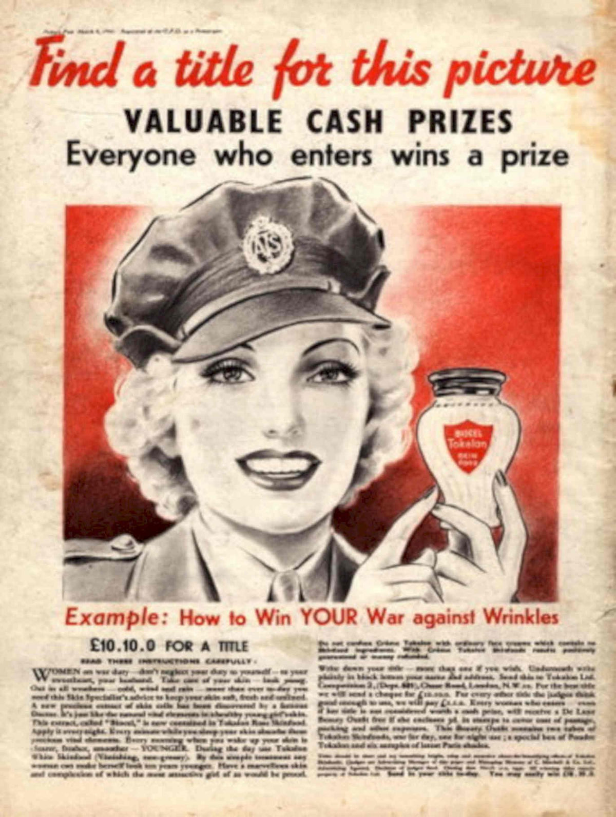 Tokalon Cream Prize 1940s Vintage Retro Advert Poster