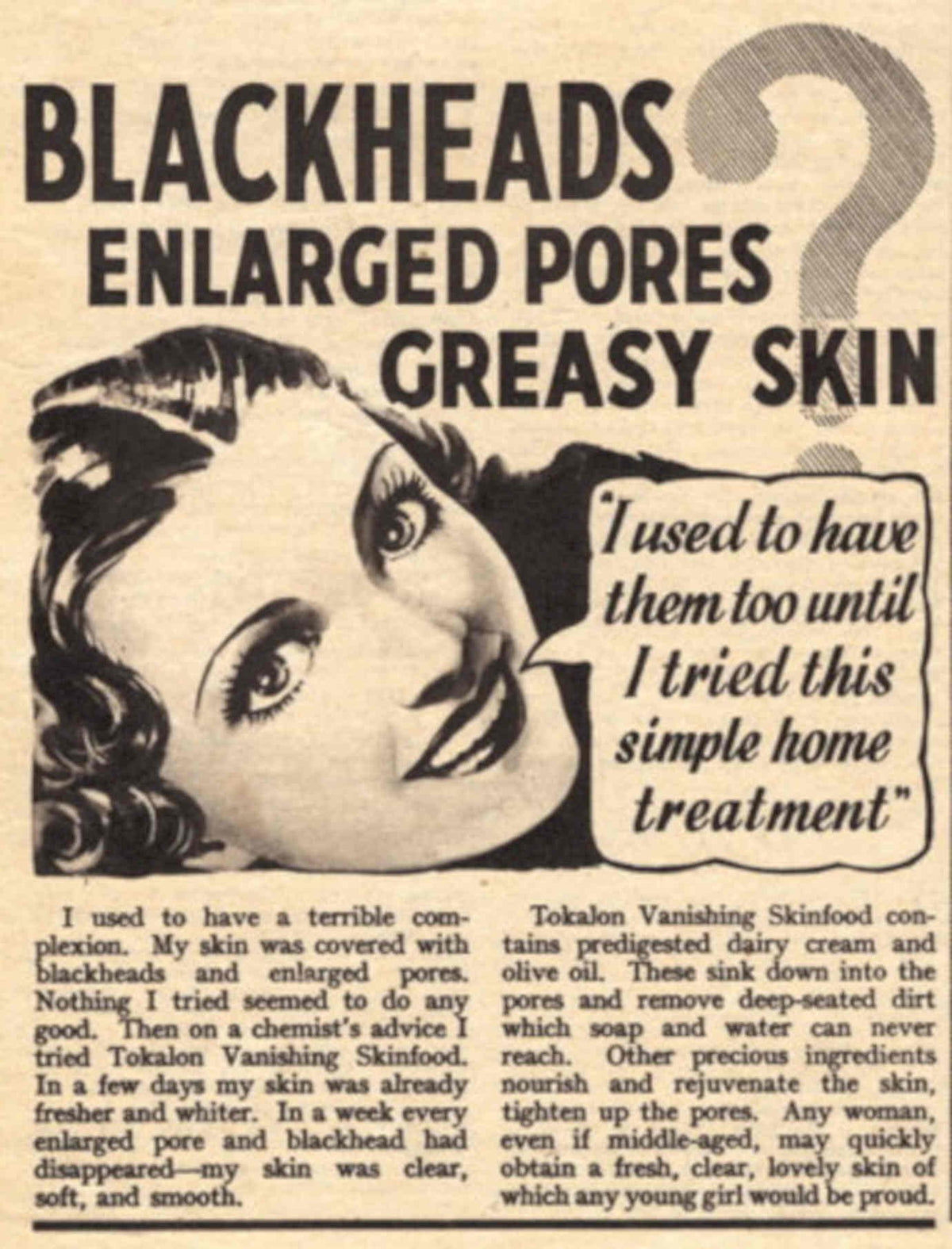 Tokalon Skinfood Blackheads 1940s Vintage Retro Advert Poster