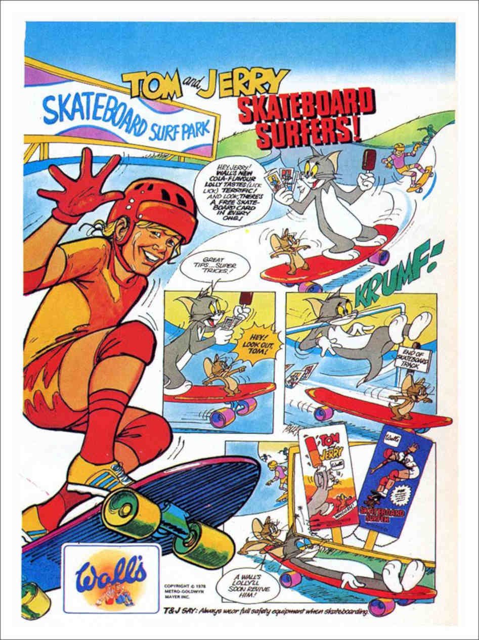 Tom And Jerry Walls Ice Cream Skateboard Advert 1970s Vintage Retro Advert Post