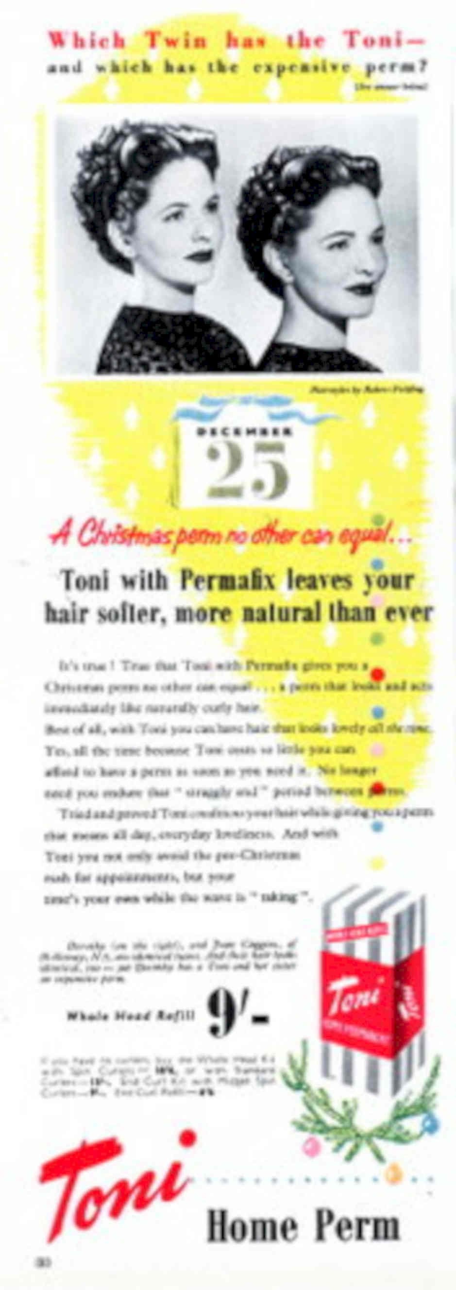 Toni Christmas Perm 1940s Vintage Retro Advert Poster
