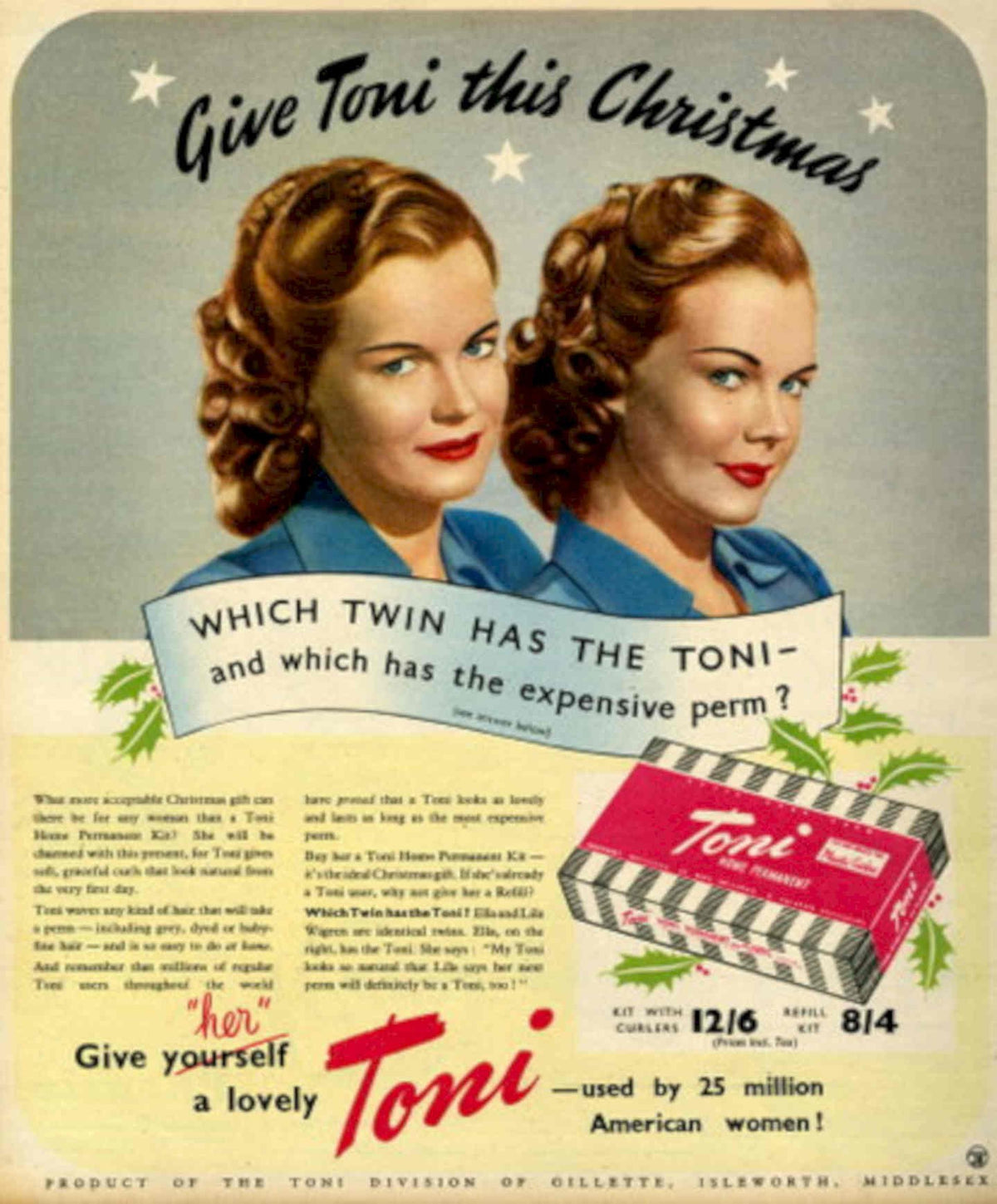 Toni Perm Christmas 1940s Vintage Retro Advert Poster