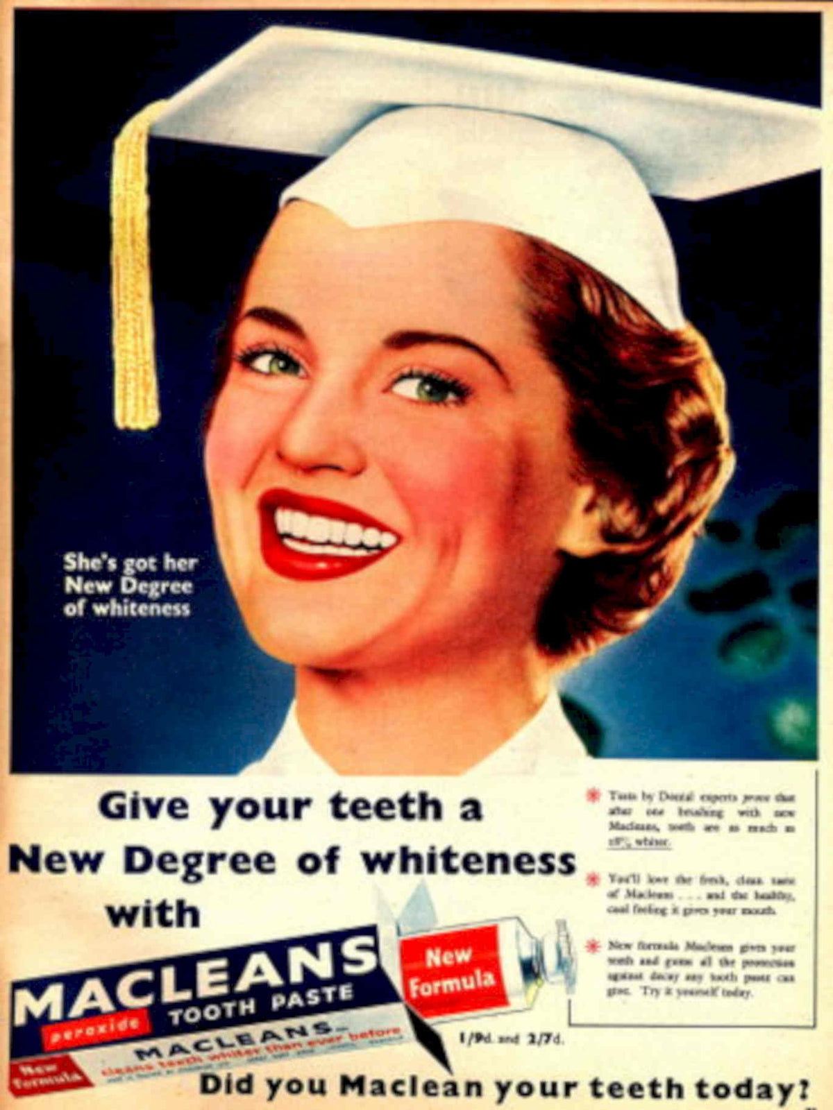 Toothpaste Degree Whiteness 1950s Vintage Retro Advert Poster