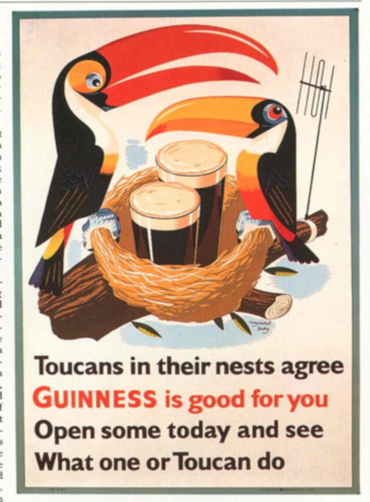 Toucans Guinness Nests 1930s Vintage Retro Advert Poster