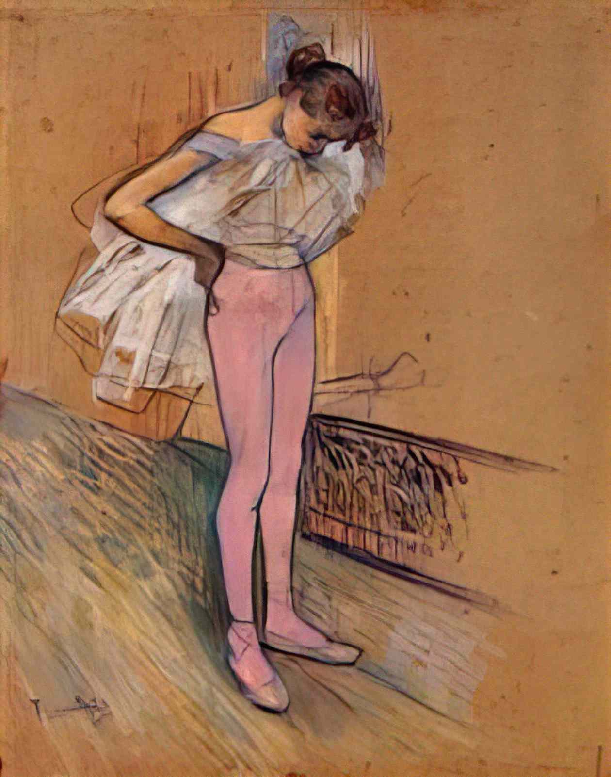 Toulouse Lautrec dancer adjusting her tights 1890 Art A4 Photo Print