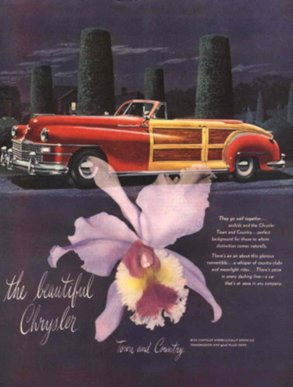 Town Country Convertible 1940s Vintage Retro Advert Poster