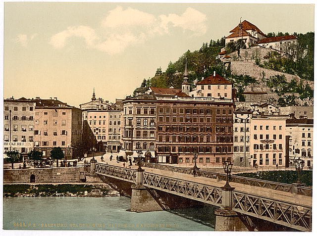 Town bridge convent Salzburg Vintage A4 Photo Print