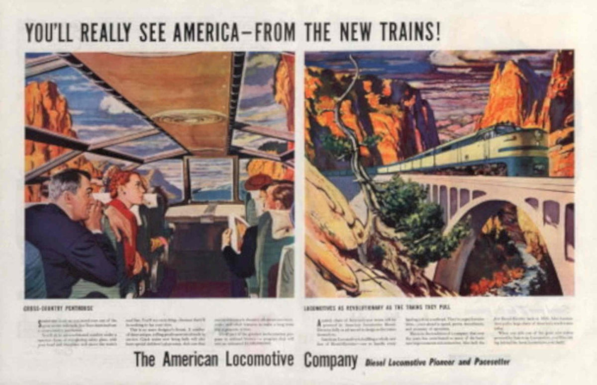 Train Locomotive America 1940s Vintage Retro Advert Poster