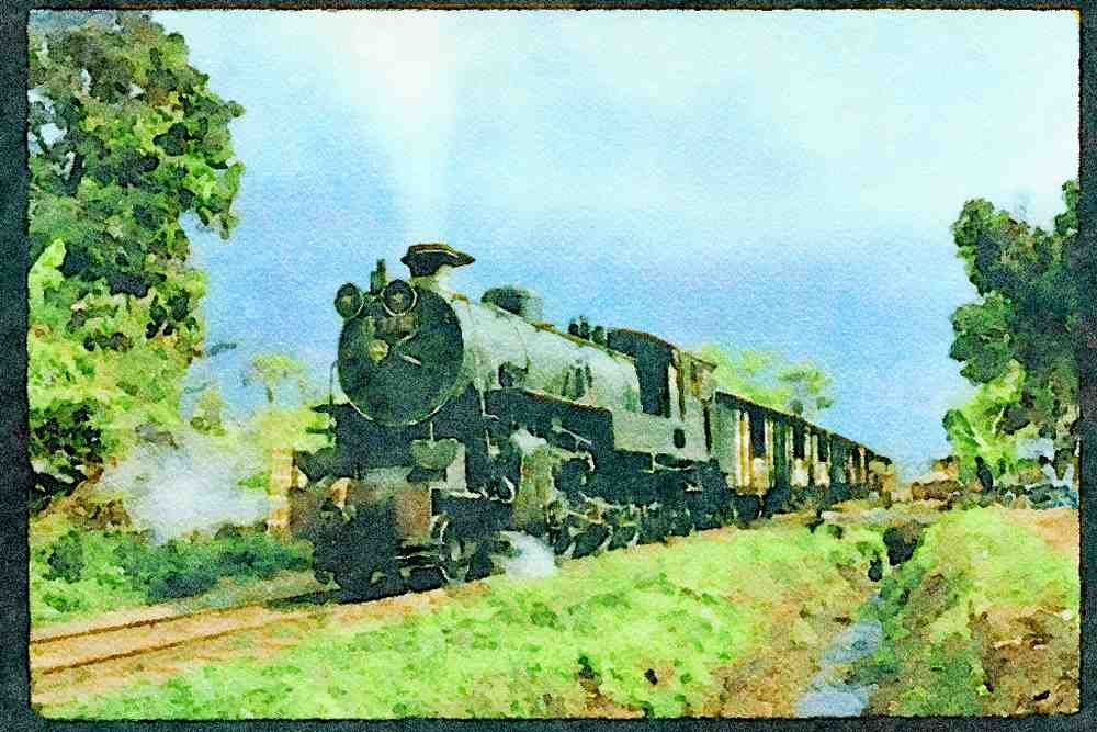 Trains 391001 Indonesia, ISRy 4 6 4 T 2710,with Passenger Train A4 Limited Edition Watercolour Print