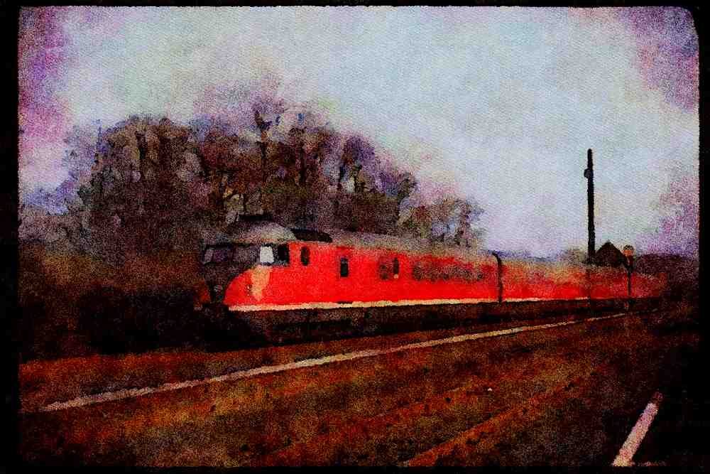Trains 391025 Germany, GFR (BB) Diesel Railcar Set, 1977 A4 Limited Edition Watercolour Print