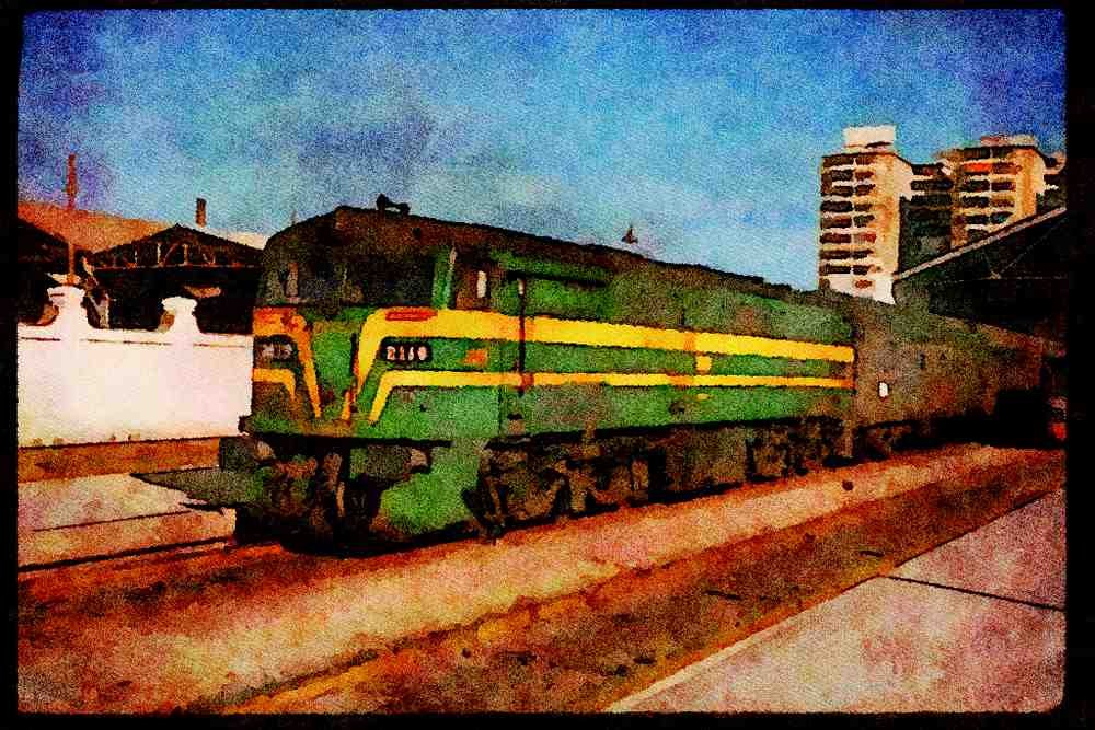 Trains 391043 Spain, RENFE Road Diesel 2119 At Station , 1974 A4 Limited Edition Watercolour Print
