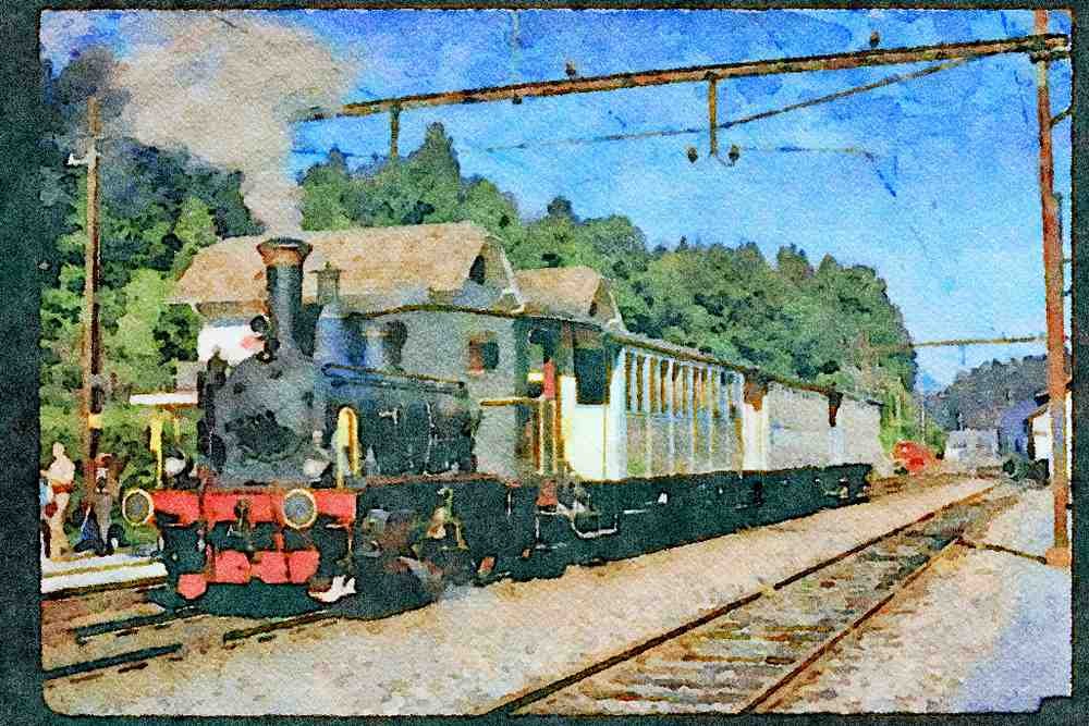 Trains 391045 Switzerland, Sihltabahn 0 6 2 T 5 With Train, 1973 A4 Limited Edition Watercolour Print