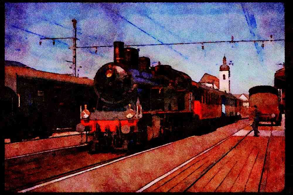 Trains 391046 Switzerland, Boder 0 6 2 T 9 With Train, 1973 A4 Limited Edition Watercolour Print