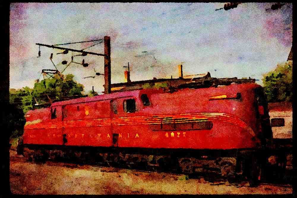 Trains 391060 USA, Pennsylvania RR GG 1 Electric 4877, 1981 A4 Limited Edition Watercolour Print