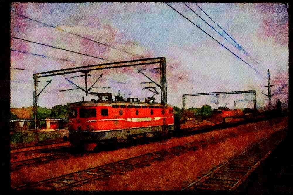 Trains 391066 Yugoslavia, JZ Electric Loco 441 326 With Train, 1992 A4 Limited Edition Watercolour Print