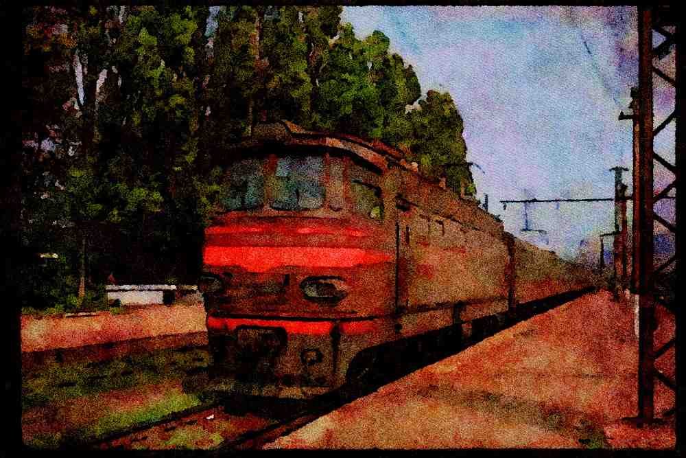 Trains 391076 Russia, Ry Czechoslovakian Electric 082 With Train, 1993 A4 Limited Edition Watercolour Print
