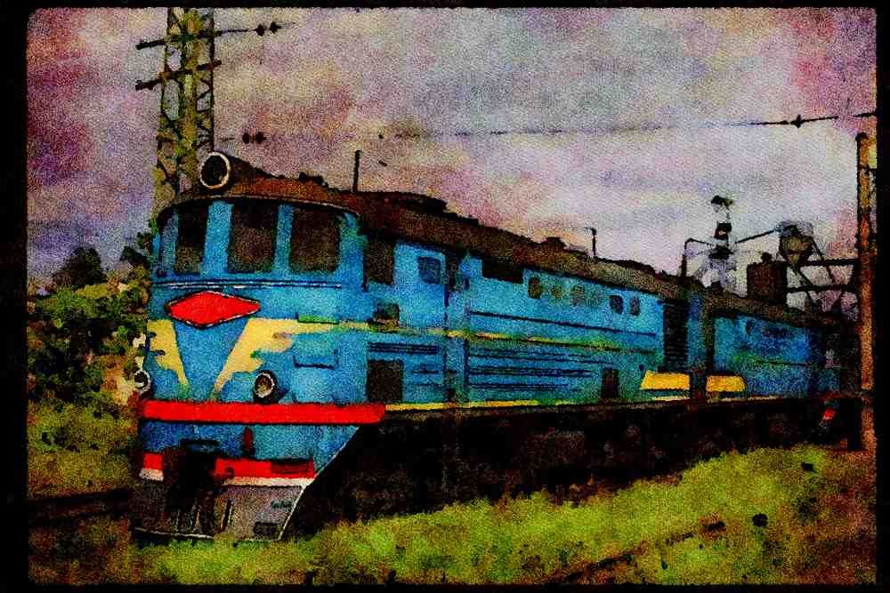 Trains 391077 Russia, Ry Early Class T 37 Diesel 013, 1993 A4 Limited Edition Watercolour Print