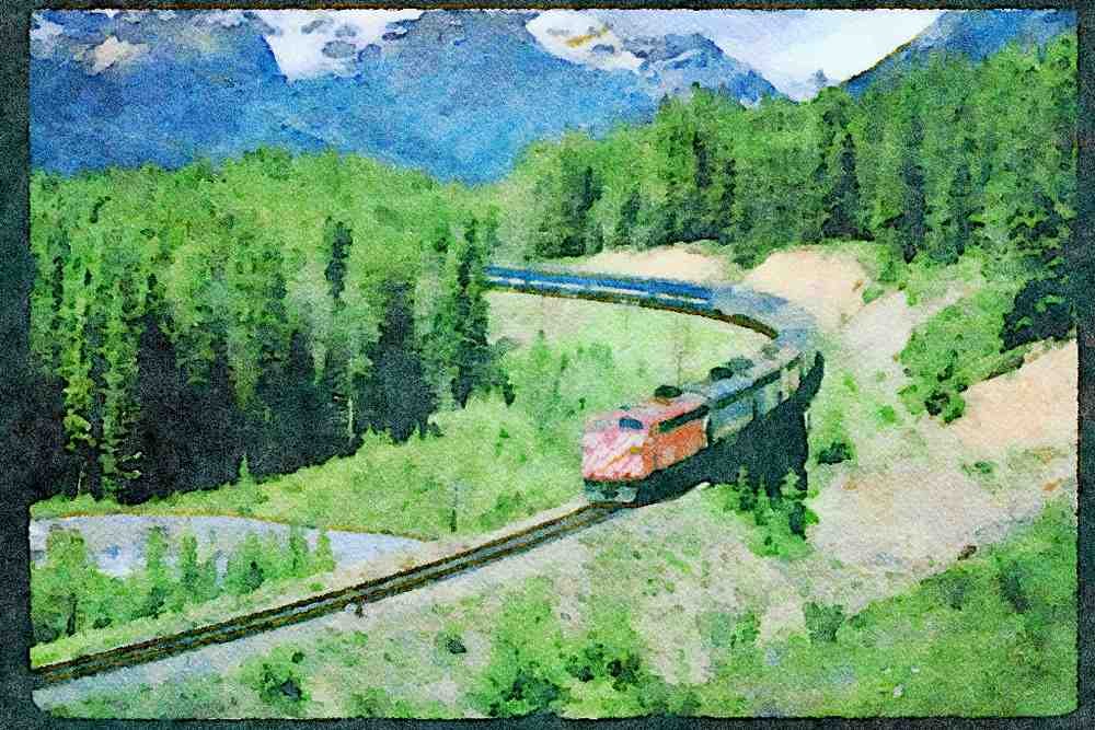 Trains 391093 Canada, CP Rail FP 7 1406 Leading Via Train No 1 _Canadian_ A4 Limited Edition Watercolour Print