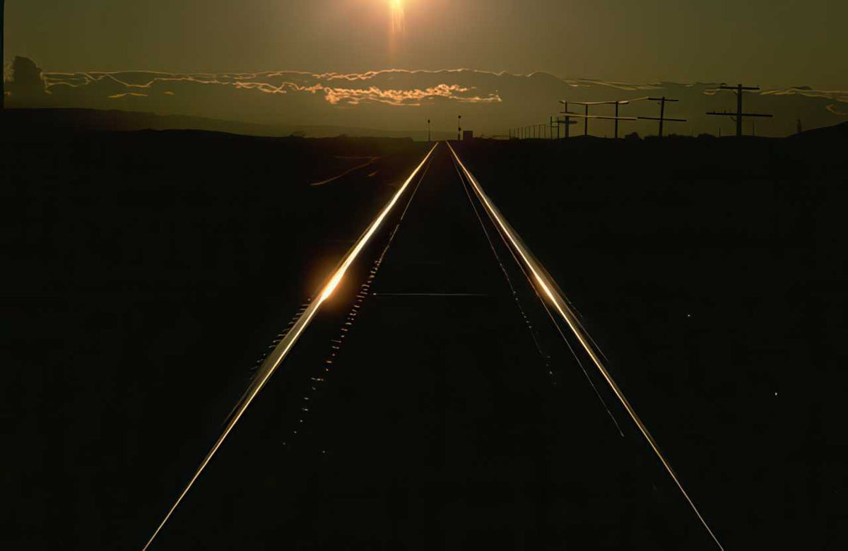 Trains Railroad Streaks Sunset A4 Photo Print