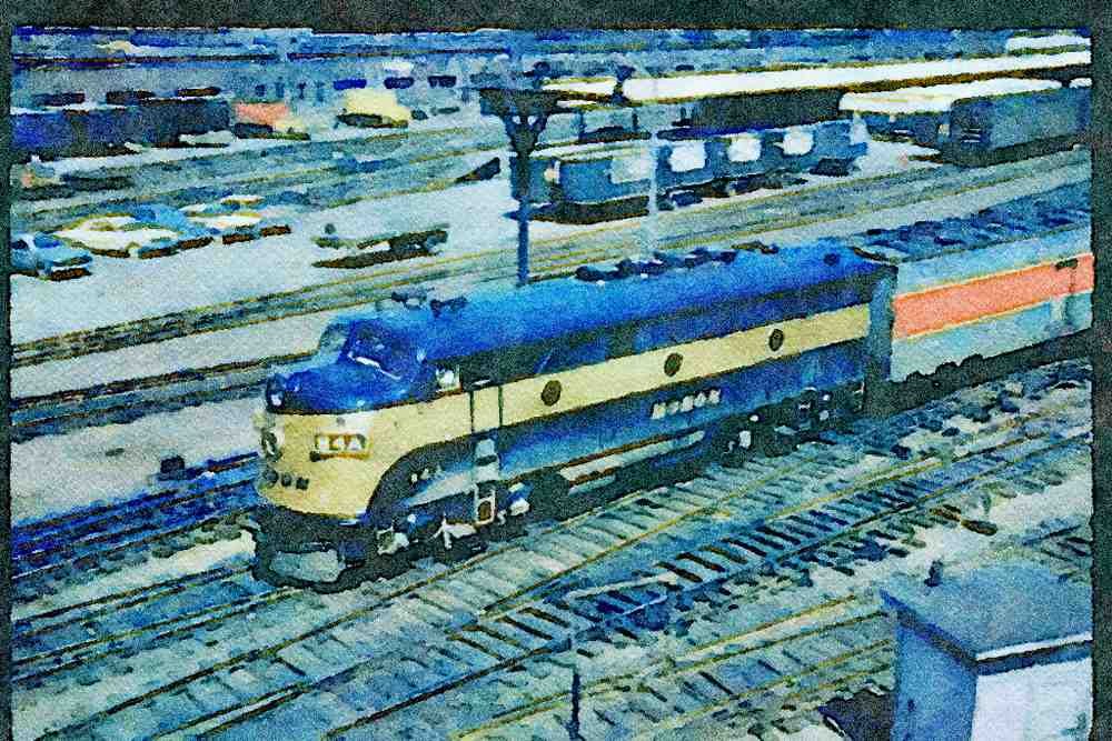 Trains USA 351023 Monon EMD F 3A 84A, 1961 A4 Limited Edition Watercolour Print