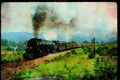 Trains USA 351030 N&W 2 6 6 4 Articulated 1218, With Passenger Train A4 Limited Edition Watercolour Print