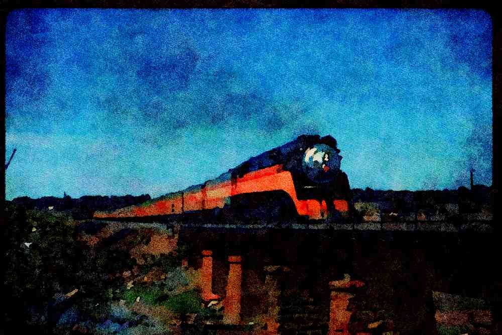 Trains USA 351037 SP _Daylight_ Train, Led By 4 8 4 4449 A4 Limited Edition Watercolour Print