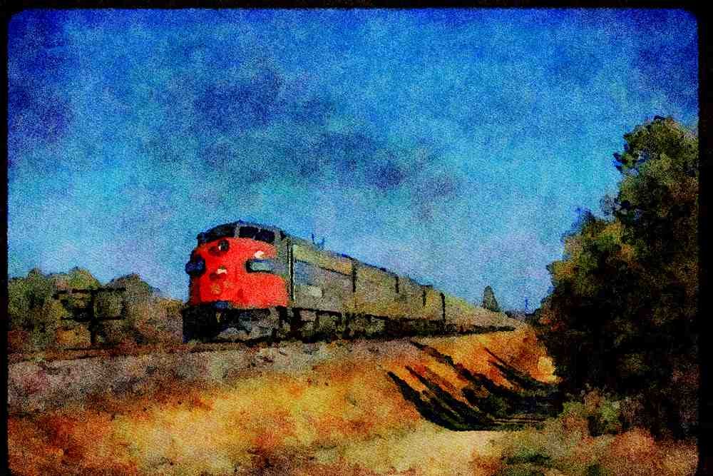 Trains USA 351042 SP EMD FP 7A 6447, Heads Amtrak Passenger Train, 1972 A4 Limited Edition Watercolour Print