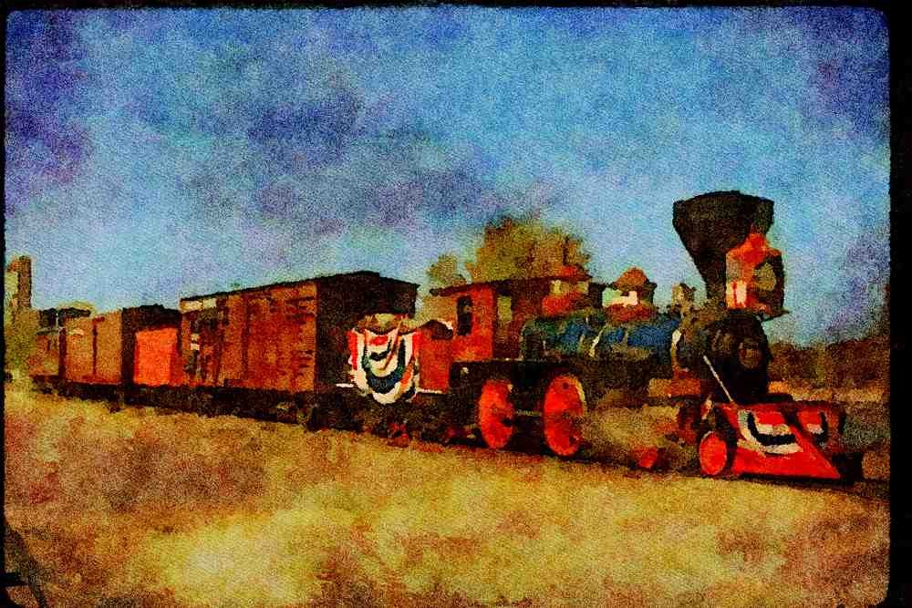 Trains USA 351050 V&T 4 4 0 12, With Old Freight Cars A4 Limited Edition Watercolour Print