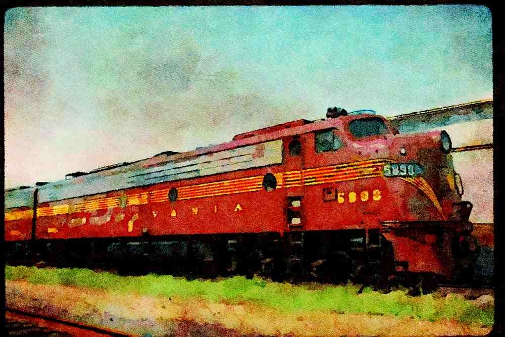 Trains USA 351059 PRR EMD E 7AA Set 4222 With Pt, Note Top Radio Antenna A4 Limited Edition Watercolour Print
