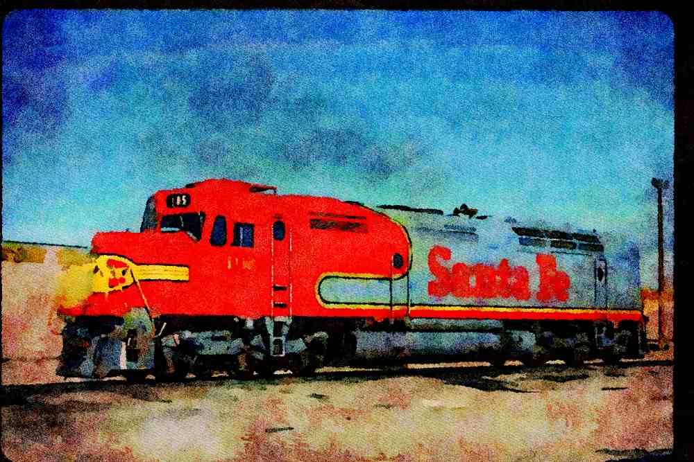 Trains USA 351086 At&SF EMD F 45 _Warbonnet_, 1990 A4 Limited Edition Watercolour Print
