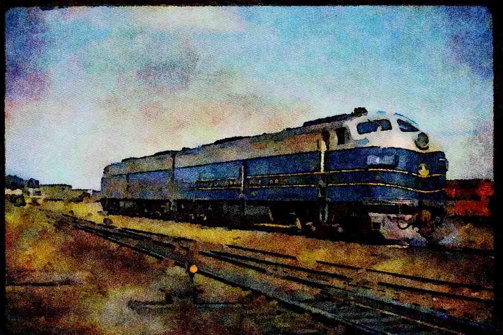 Trains USA 351091 BO EMD E 8A With A Set 1451, 1961 A4 Limited Edition Watercolour Print
